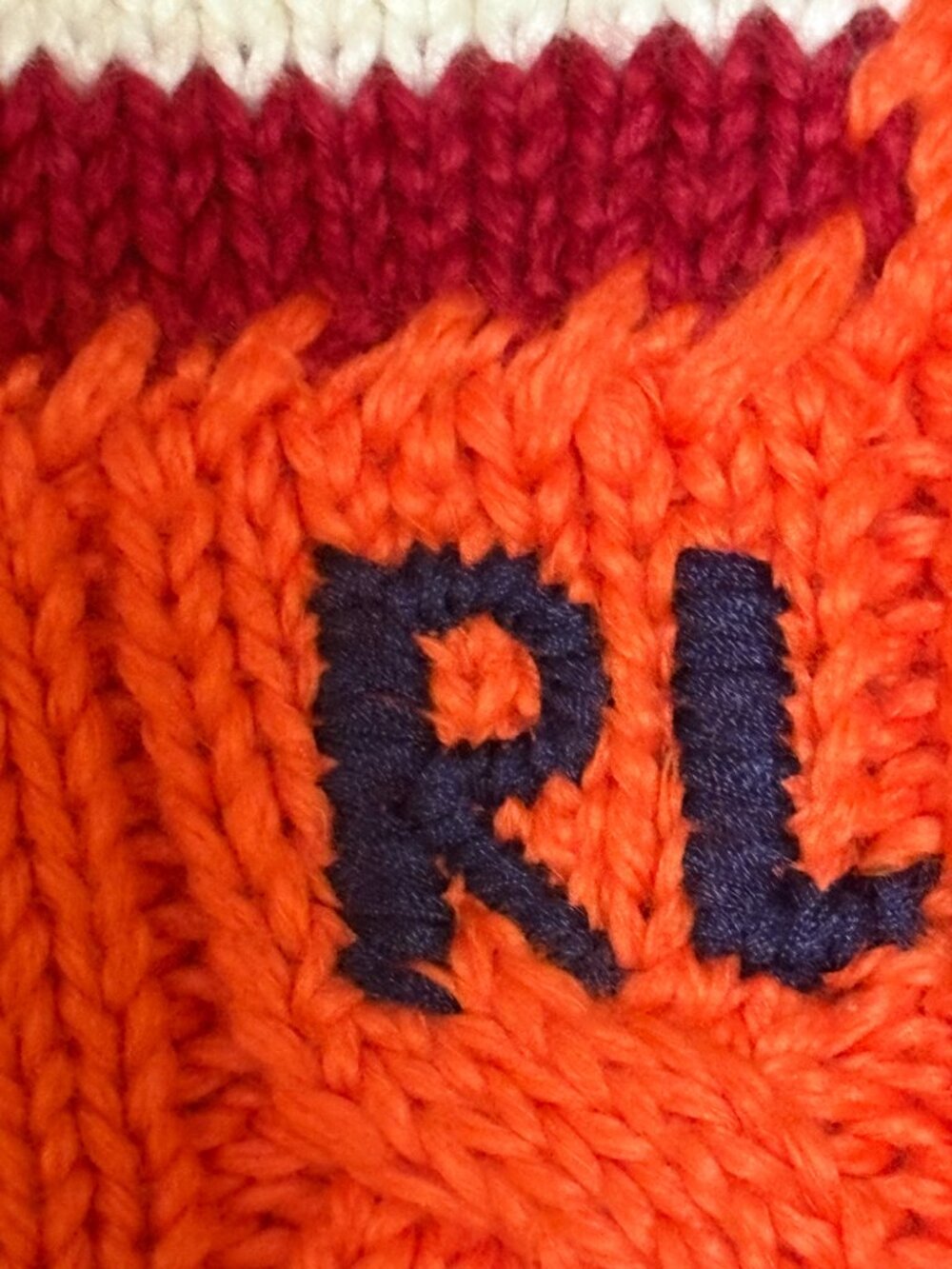 Polo Ralph Lauren Men' s Iconic Flag Sweater Sz L/G New With Tags Orange Cable - Picture 5 of 11